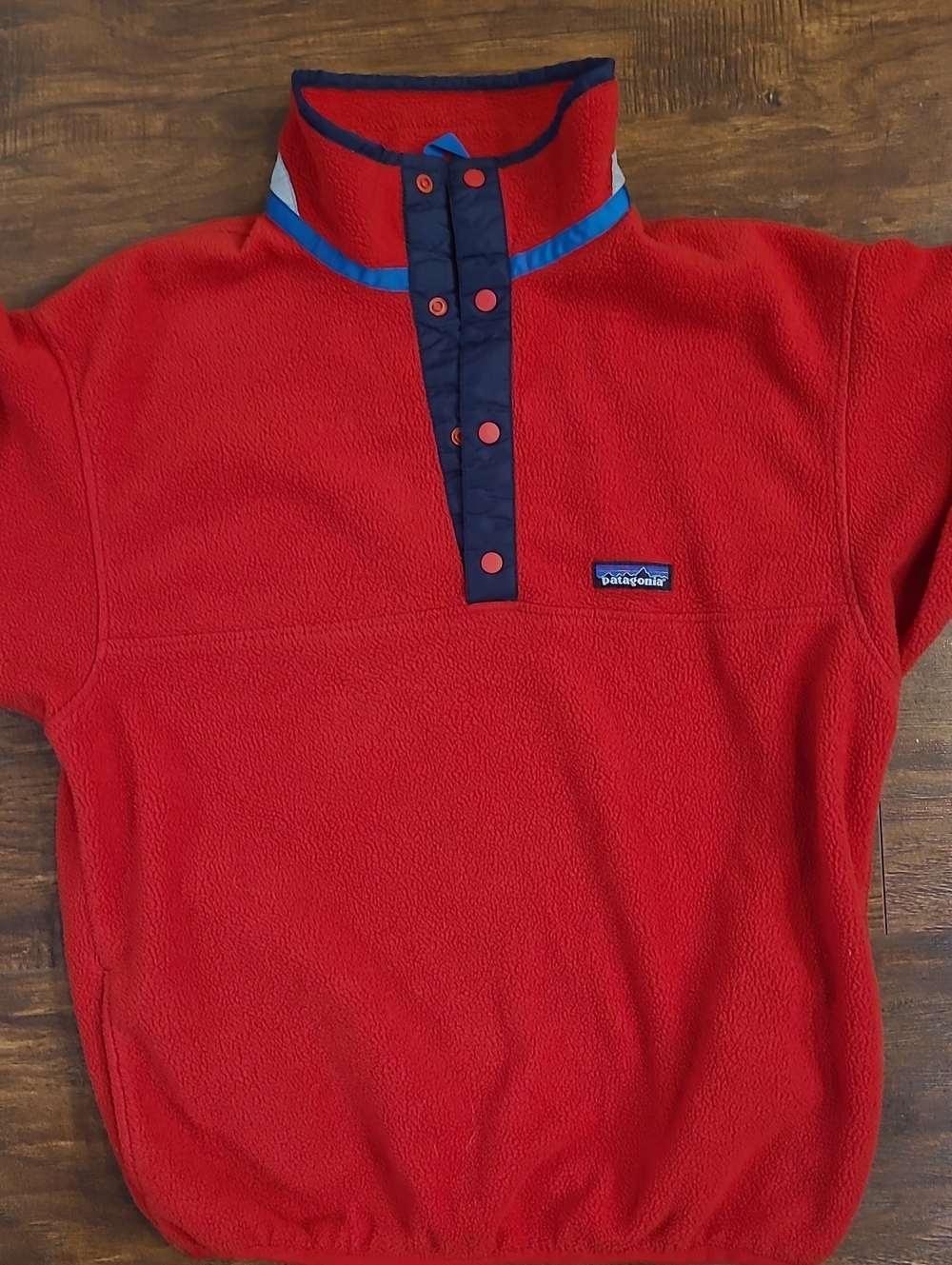 Patagonia Kids Bright Red Snap-Front Fleece with Navy Accents Size Xl/14